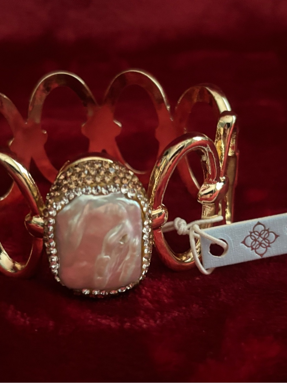 Gold-Tone Cuff Bracelet with  Mother-of-Pearl Center